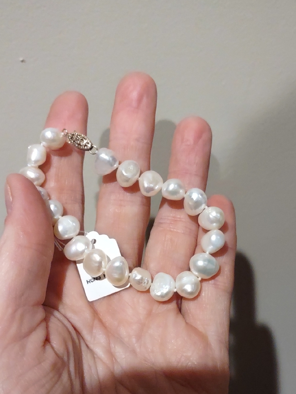 Freshwater Pearl Necklace And Bracelet Set Individually Knotted Nwt White - Picture 9 of 12